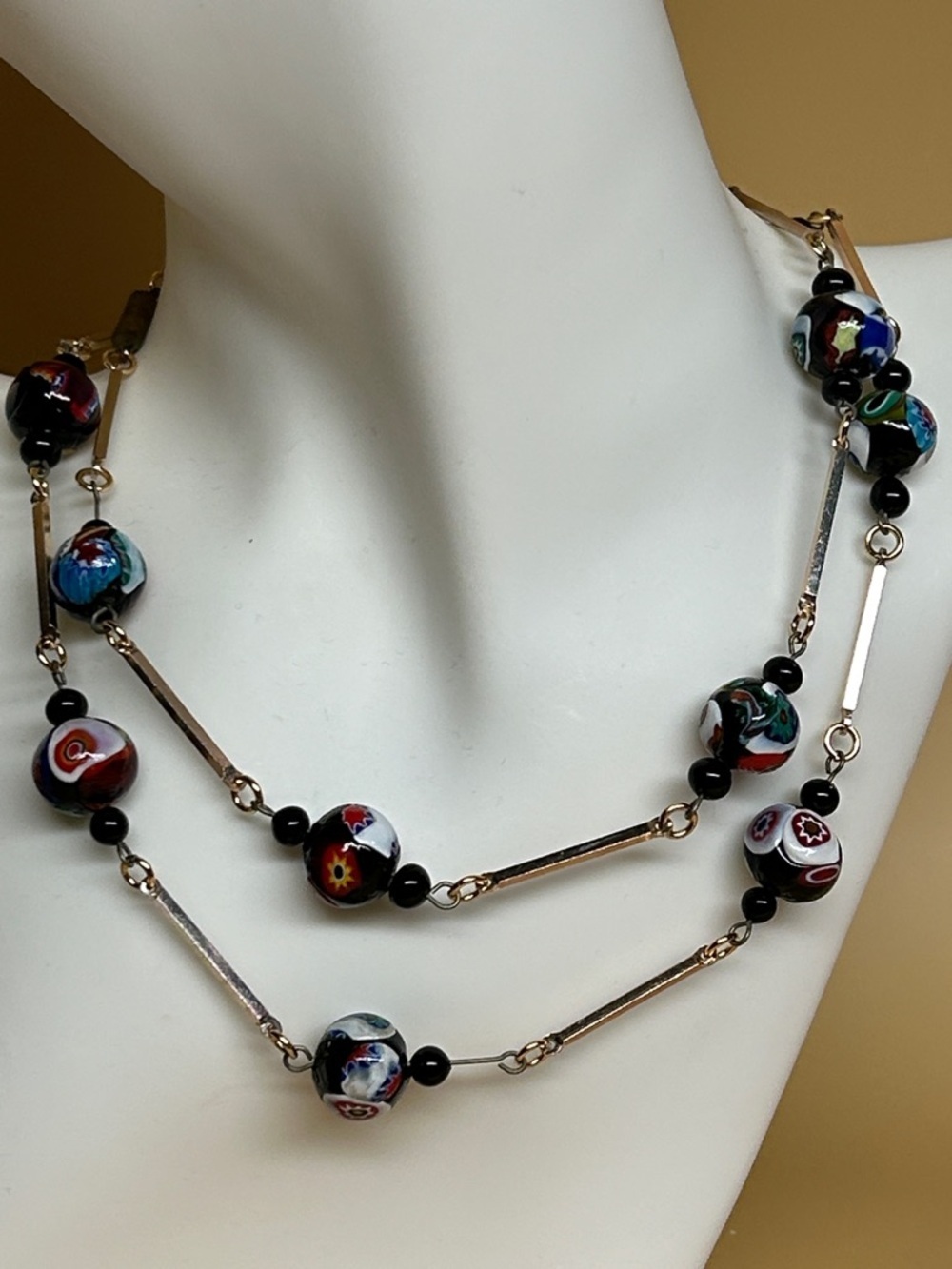 VTG Venetian Glass Millefiori Glass round Beaded Necklace 27" 💕